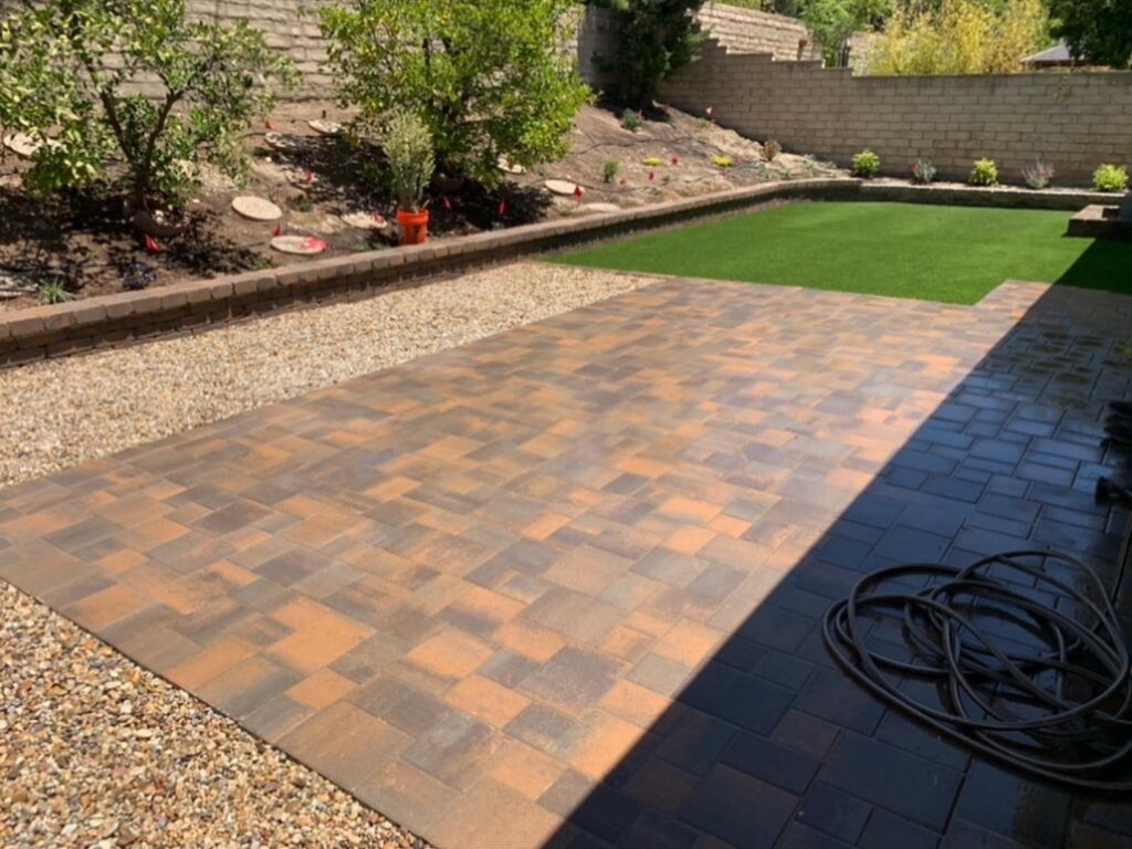 Pavers and artificial turf landscaping project in Newbury Park by Evergreen Landscaping