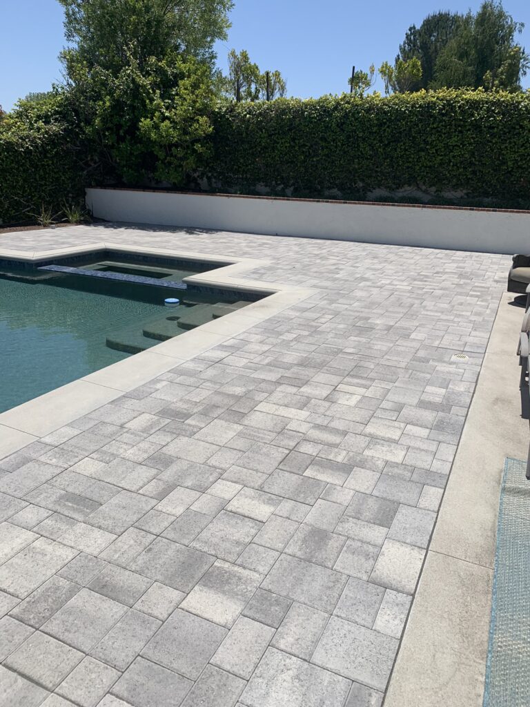 Pool deck pavers and turf project in Ventura County by Evergreen Landscaping