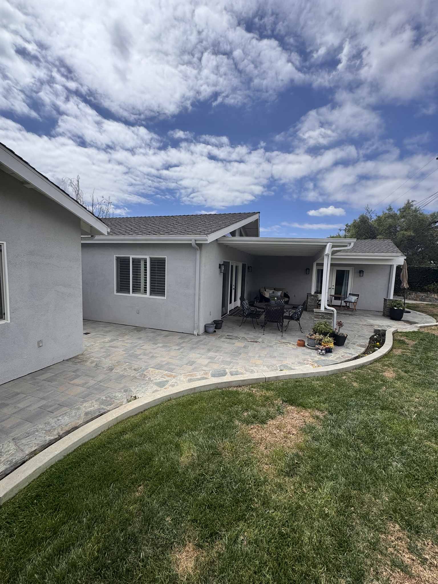 Covered patio and paver hardscape project in Moorpark by Evergreen Landscaping