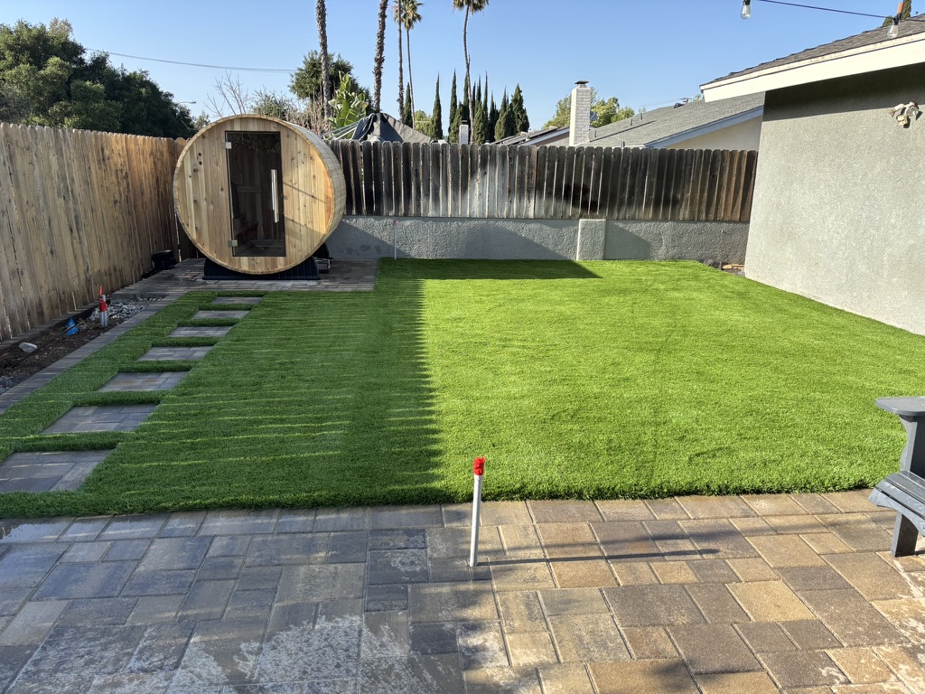 Artificial turf and paver landscaping project in Simi Valley by Evergreen Landscaping